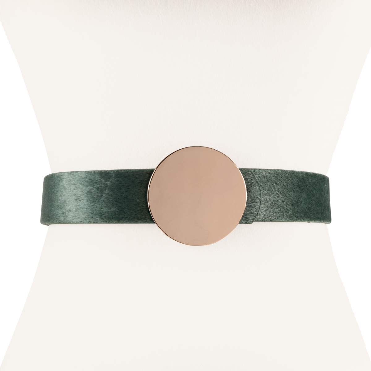 Wj05grn Womens Designer Horsehair With Gold Round Buckle Belt, Green - Medium & Extra Large
