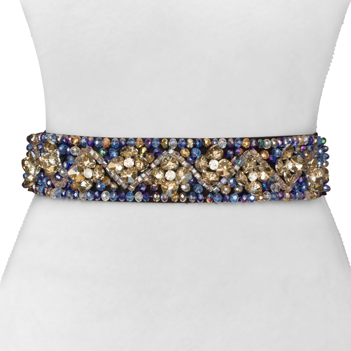 Jd03blu Womens Designer Thick Floral Rhinestone Jewelled Belt, Blue - Small & Medium