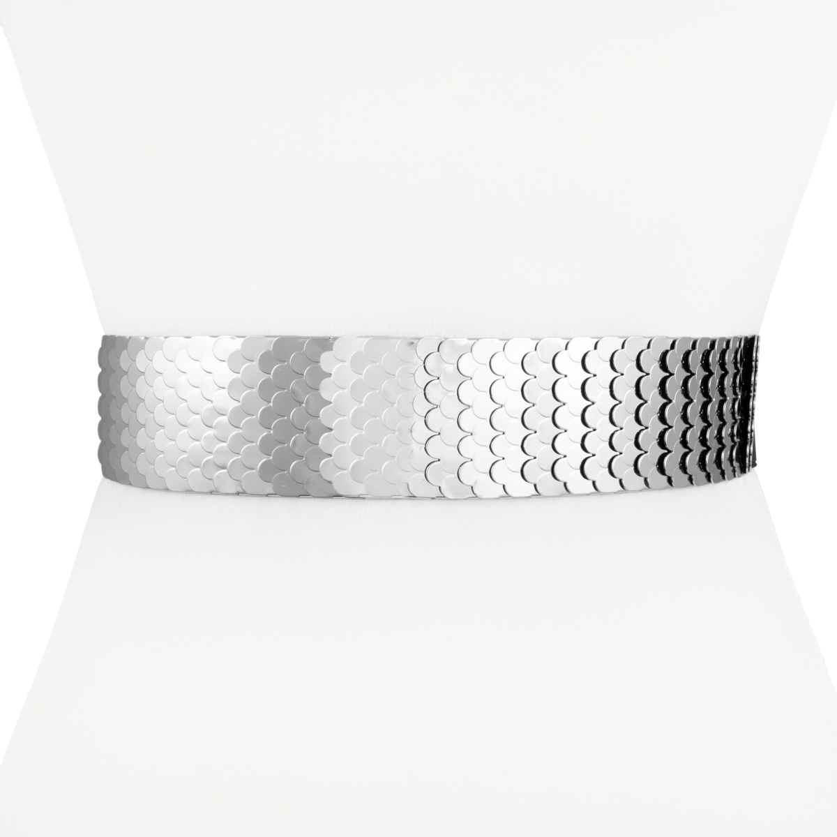 Sj24slvr Womens Designer Center-scaled Texturized Metallic Stretch Belt, Silver - Small & Extra Large