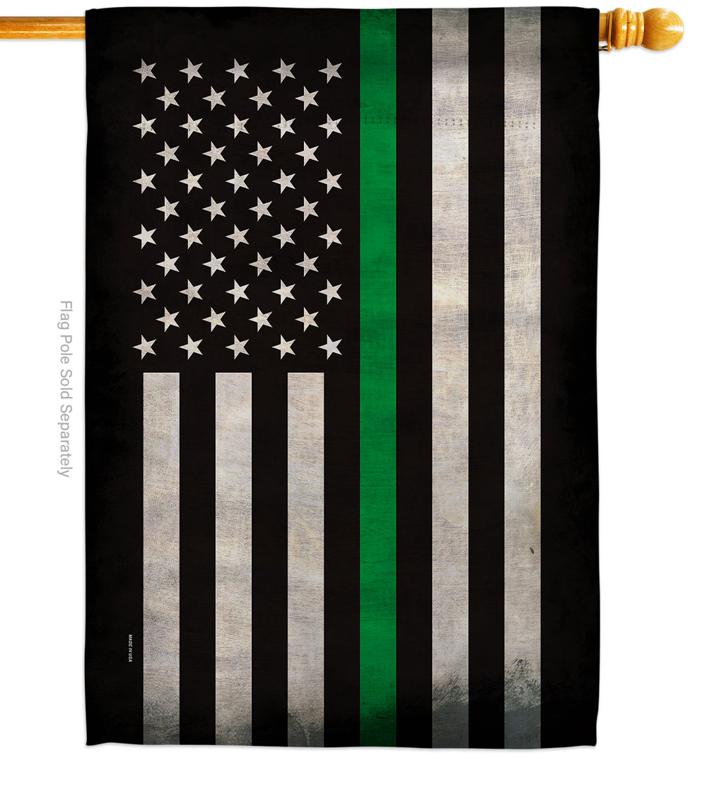 28 x 40 in. USA Thin Green Line House Flag with Armed Forces Service Double-Sided Decorative Horizontal Flags Decoration Banner Garden Yard Gift