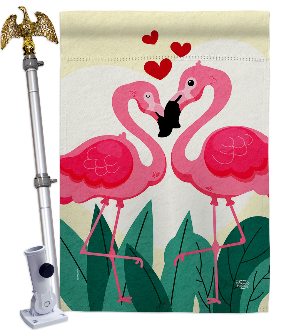 28 x 40 in. True Love Flamingo House Flag Set Springtime Valentine Double-Sided Decorative Vertical Flags & Decoration Banner Garden Yard Gift