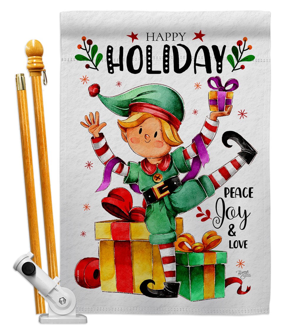 HS120019-BO 28 x 40 in. Elf Holiday House Flag Set Wintertime Christmas Double-Sided Decorative Vertical Flags & Decoration Banner Garden Yard Gift
