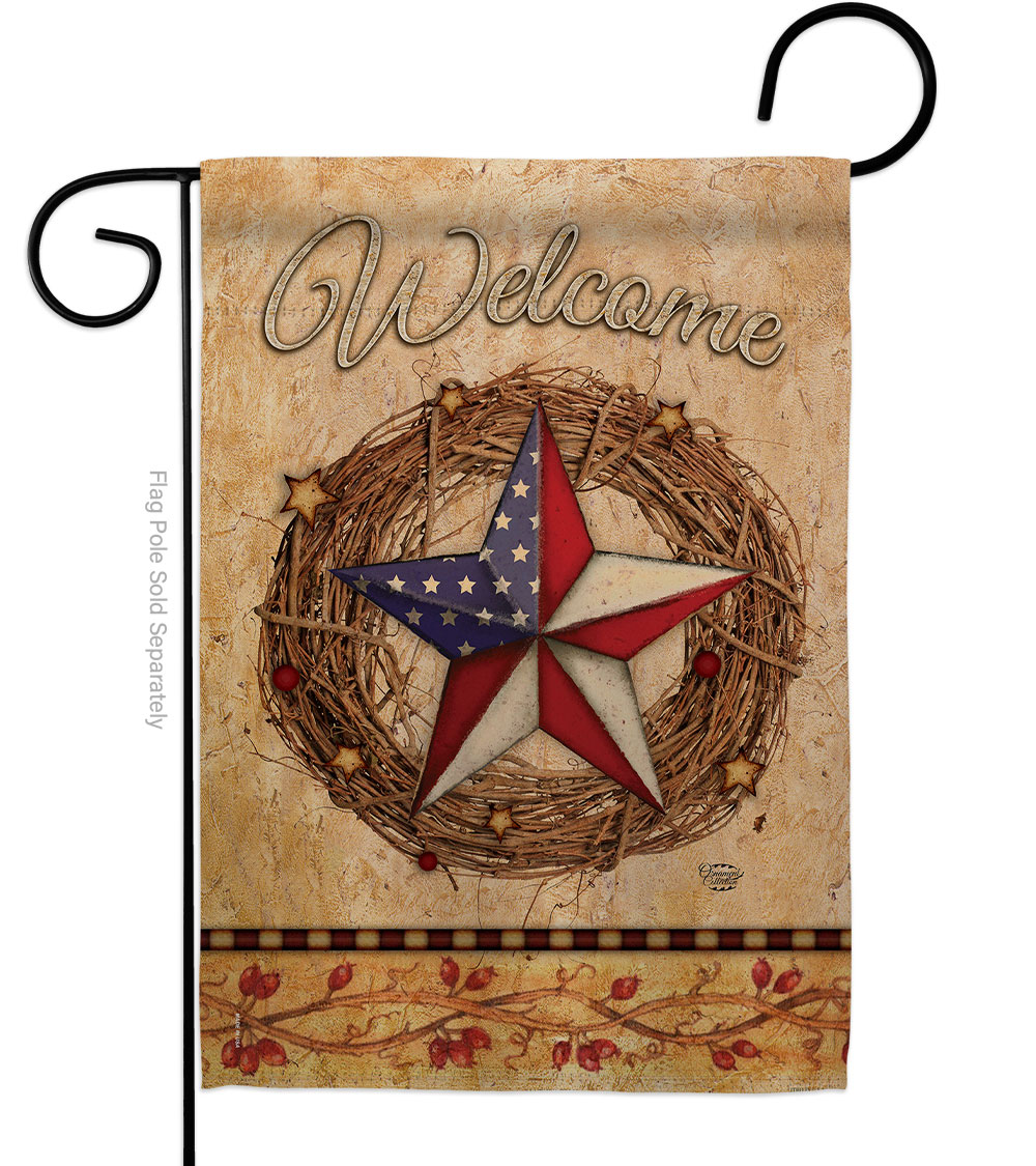 13 x 18.5 in. Welcome American Pride Wreath American Star & Stripes Vertical Garden Flag with Double-Sided House Decoration Banner Yard Gift