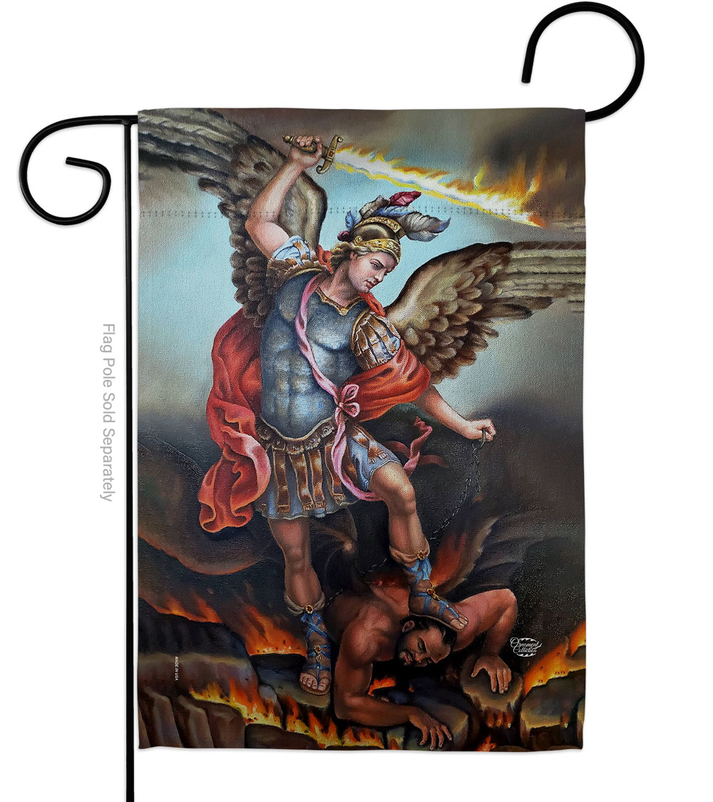 St. Michael Vanquishing Satan Religious Faith 13 x 18.5 in. Double-Sided Decorative Vertical Garden Flags for House Decoration Banner Yard Gift