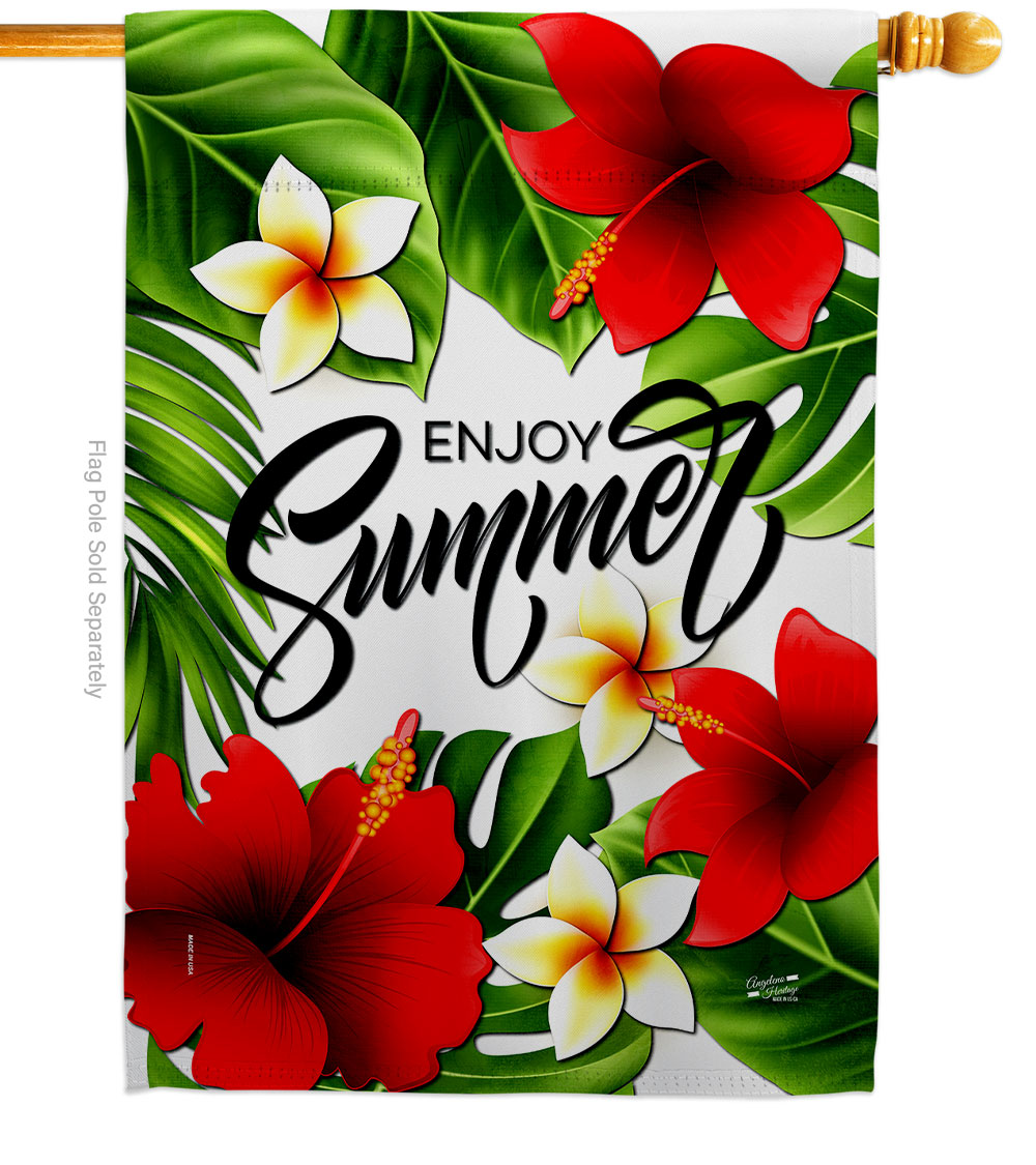 Summer Hibiscus Summertime Fun & Sun 28 x 40 in. Double-Sided Decorative Vertical House Flags for Decoration Banner Garden Yard Gift