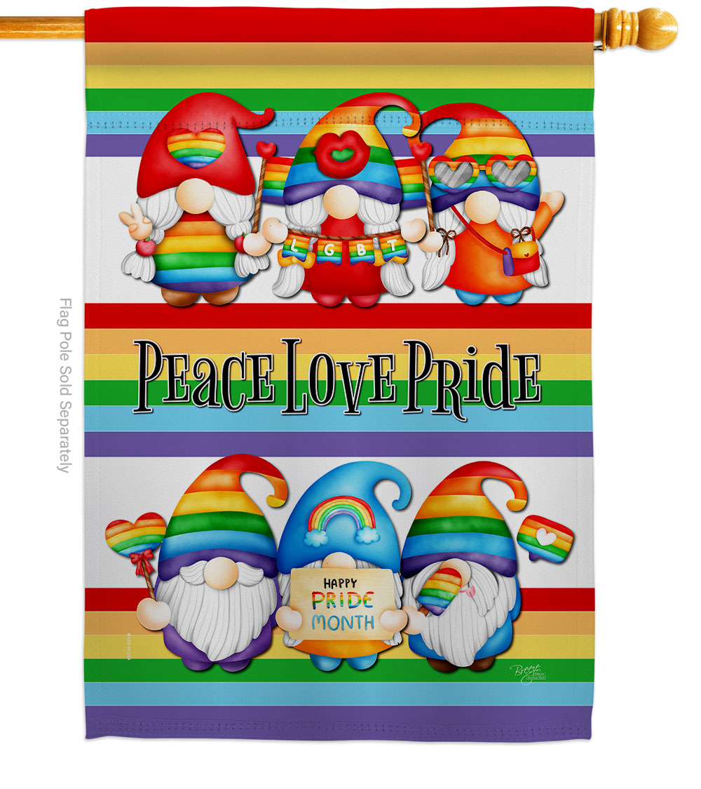 Peace Pride Gnome Support 28 x 40 in. Double-Sided Decorative Vertical House Flags for Decoration Banner Garden Yard Gift
