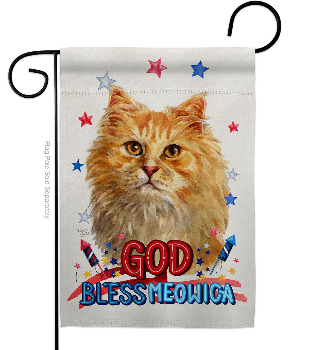 G120142-BO Patriotic Ginger Long Hair Animals Cat 13 x 18.5 in. Double-Sided Decorative Vertical Garden Flags for House Decoration Banner Yard Gift