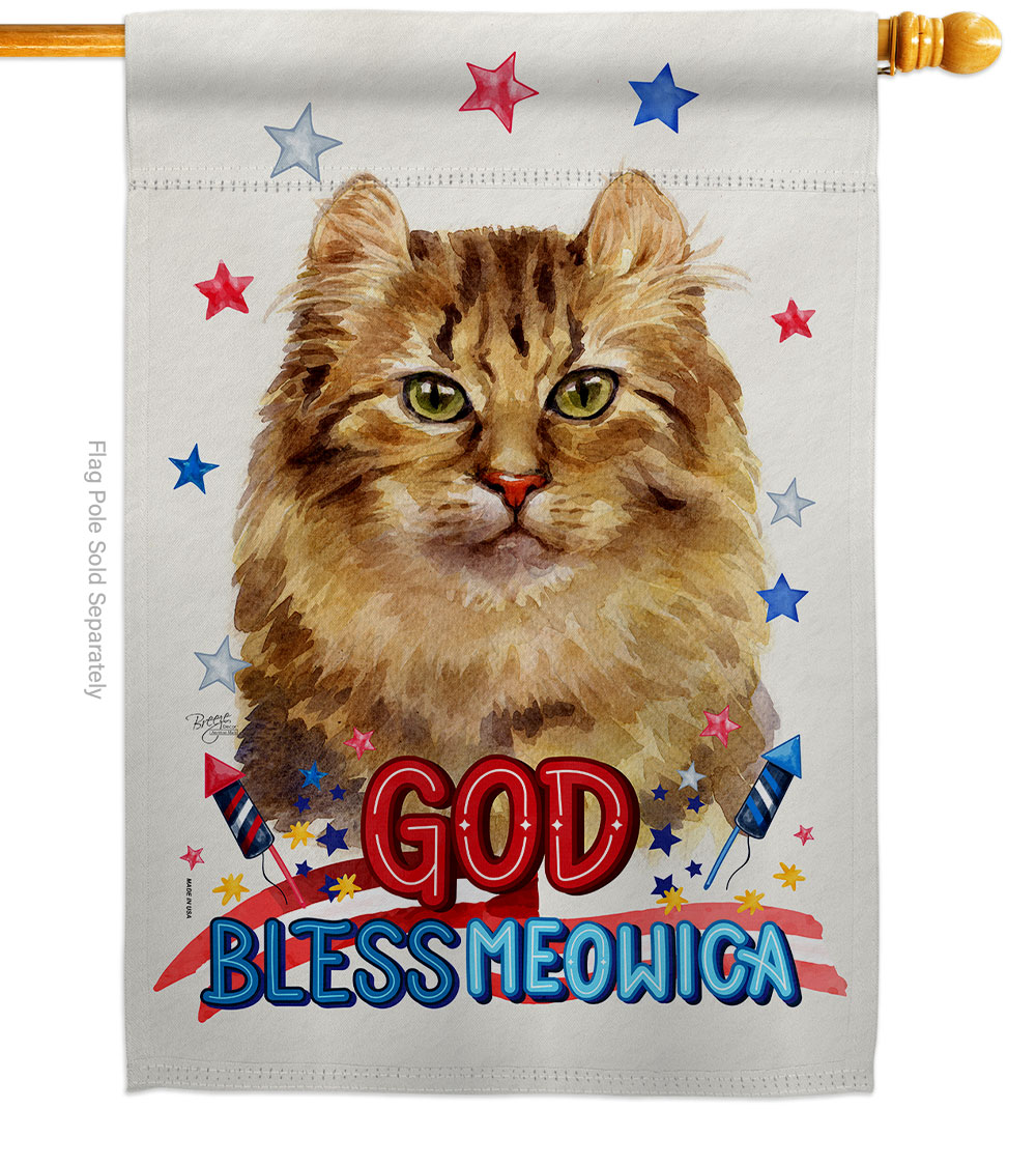 H120108-BO Patriotic Amerian Curl Animals Cat 28 x 40 in. Double-Sided Decorative Vertical House Flag for Decoration Banner Garden Yard Gift