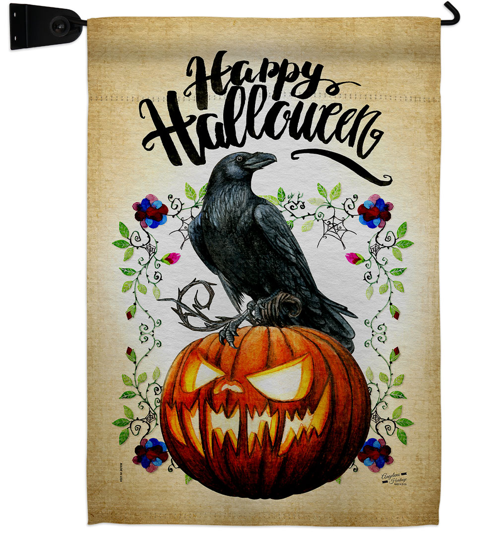 Crow & Pumpkin Falltime Halloween 13 x 18.5. in. Double-Sided Decorative Horizontal House Garden Flag Set for Decoration Banner Yard Gift