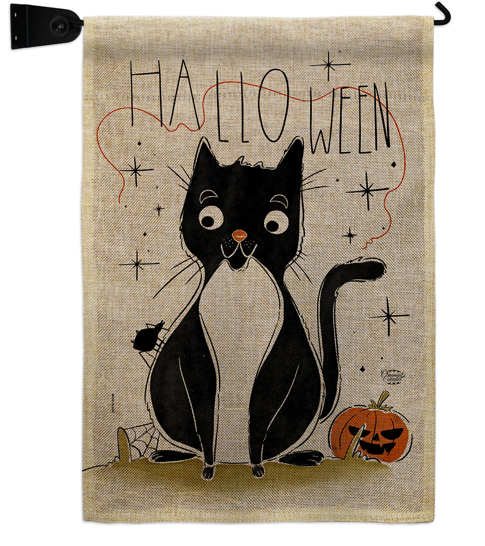 GS190175-DB-04 Halloween Tuxedo Cat Falltime 13 x 18.5. in. Double-Sided Decorative Horizontal House Garden Flag Set for Decoration Banner Yard Gift