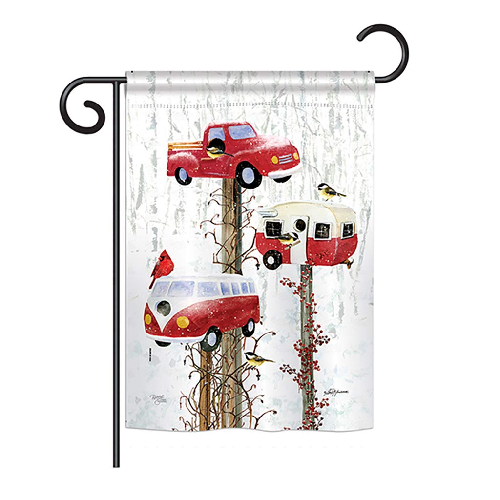 H114218-bo Retro Birdhouse Winter Wonderland Impressions Decorative Vertical 28 X 40 In. Double Sided House Flag