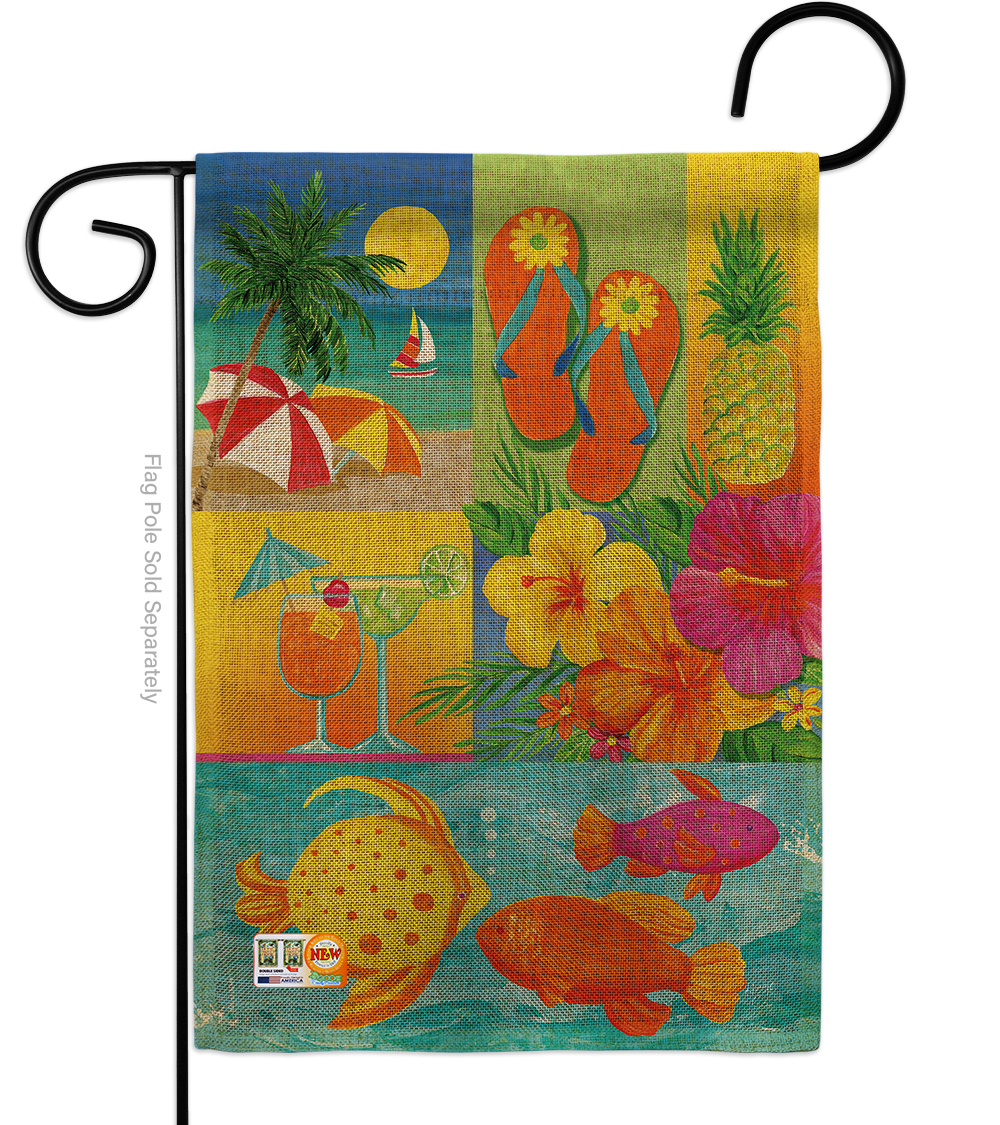13 X 18.5 In. Tropical Collage Burlap Summer Fun In The Sun Impressions Decorative Vertical Double Sided Garden Flag