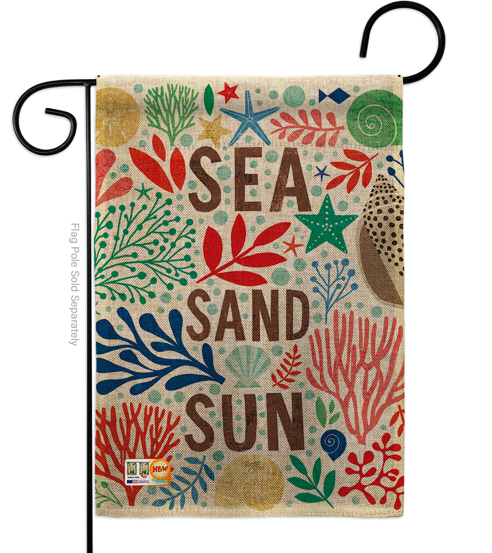 13 X 18.5 In. Sea Sand Sun Burlap Coastal Nautical Impressions Decorative Vertical Double Sided Garden Flag