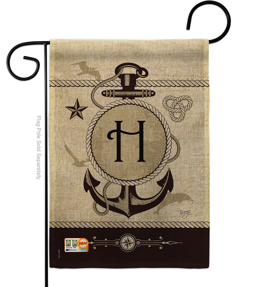 13 X 18.5 In. Nautical H Initial Burlap Coastal Impressions Decorative Vertical Double Sided Garden Flag