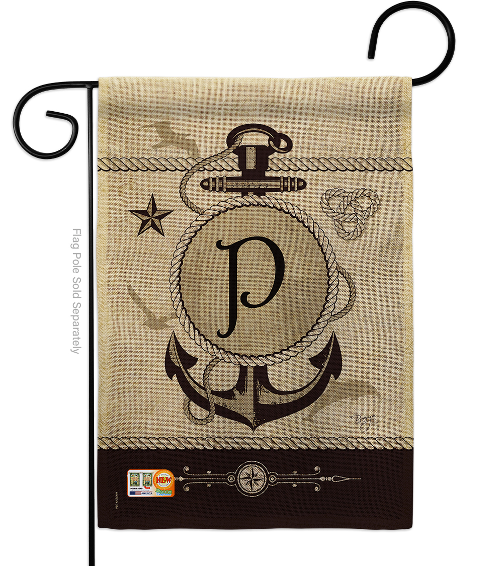 13 X 18.5 In. Nautical P Initial Burlap Coastal Impressions Decorative Vertical Double Sided Garden Flag