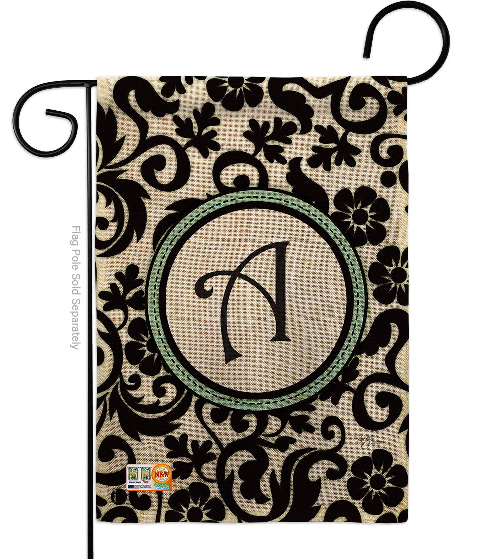 BD-SB-G-130053-IP-DB-D-US09-BD 13 x 18.5 in. Damask A Initial Burlap Interests Simply Beauty Impressions Decorative Vertical Double Sided Garden Flag