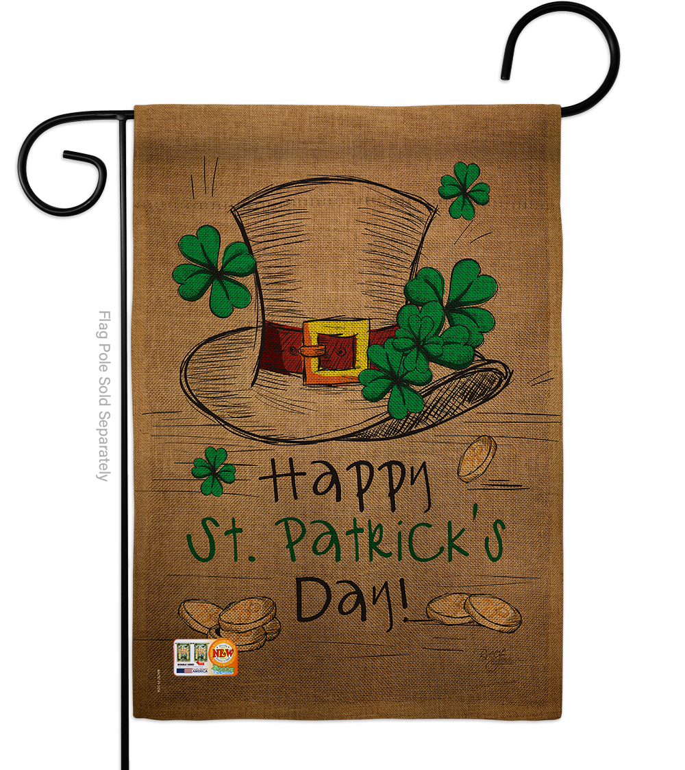 13 X 18.5 In. St Pats Hat Burlap Spring Patrick Impressions Decorative Vertical Double Sided Garden Flag