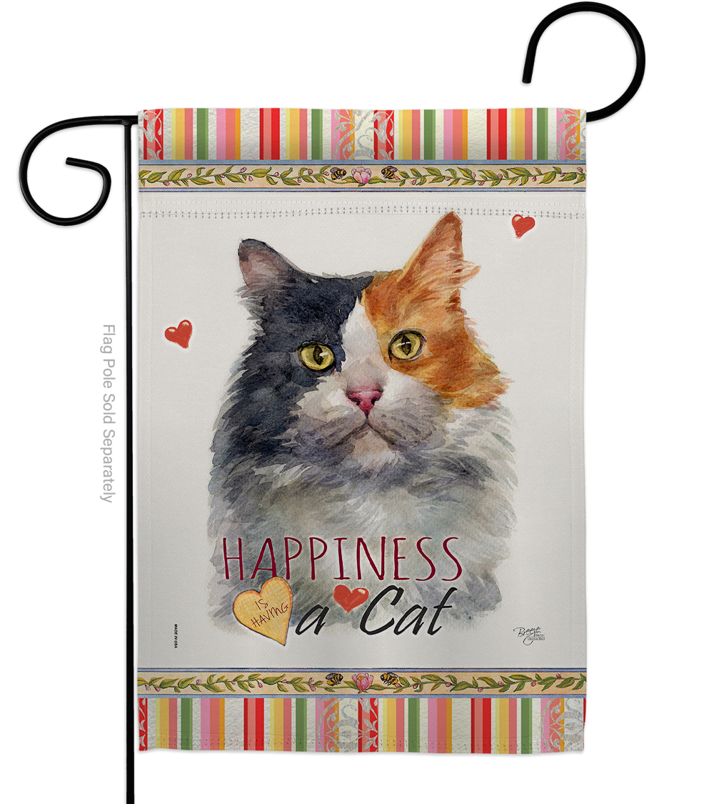 G160174-BO 13 x 18.5 in. Cat Long Hair Dilute Calico Happiness Double-Sided Decorative Vertical Garden Flag