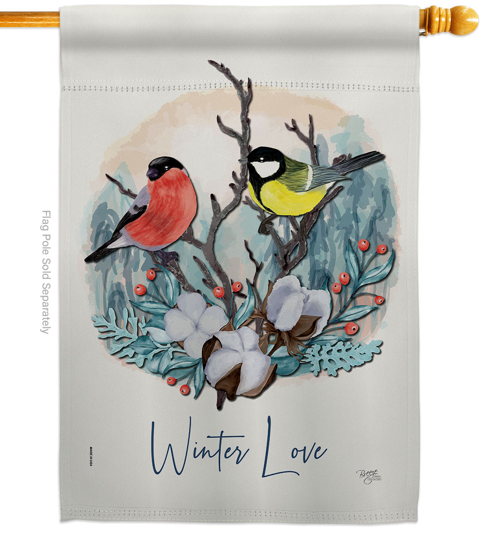 H105061-BO Winter Love House Flag Garden Friends Birds 28 x 40 in. Double-Sided Decorative Vertical Flags