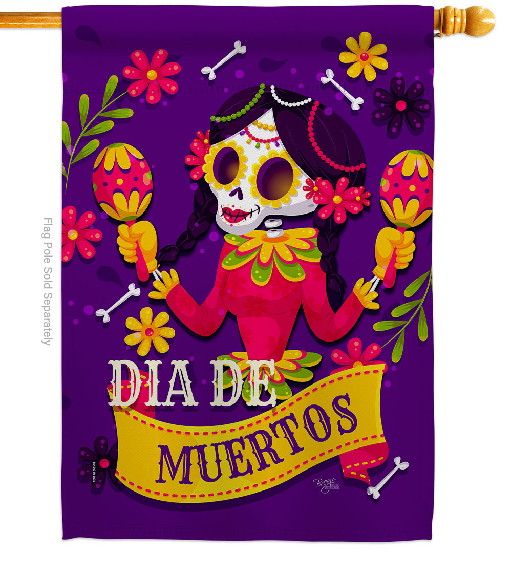 Lady Dia De Muertos House Flag Fall Day of Dead 28 x 40 in. Double-Sided Decorative Vertical Flags for Decoration Banner Garden Yard Gift