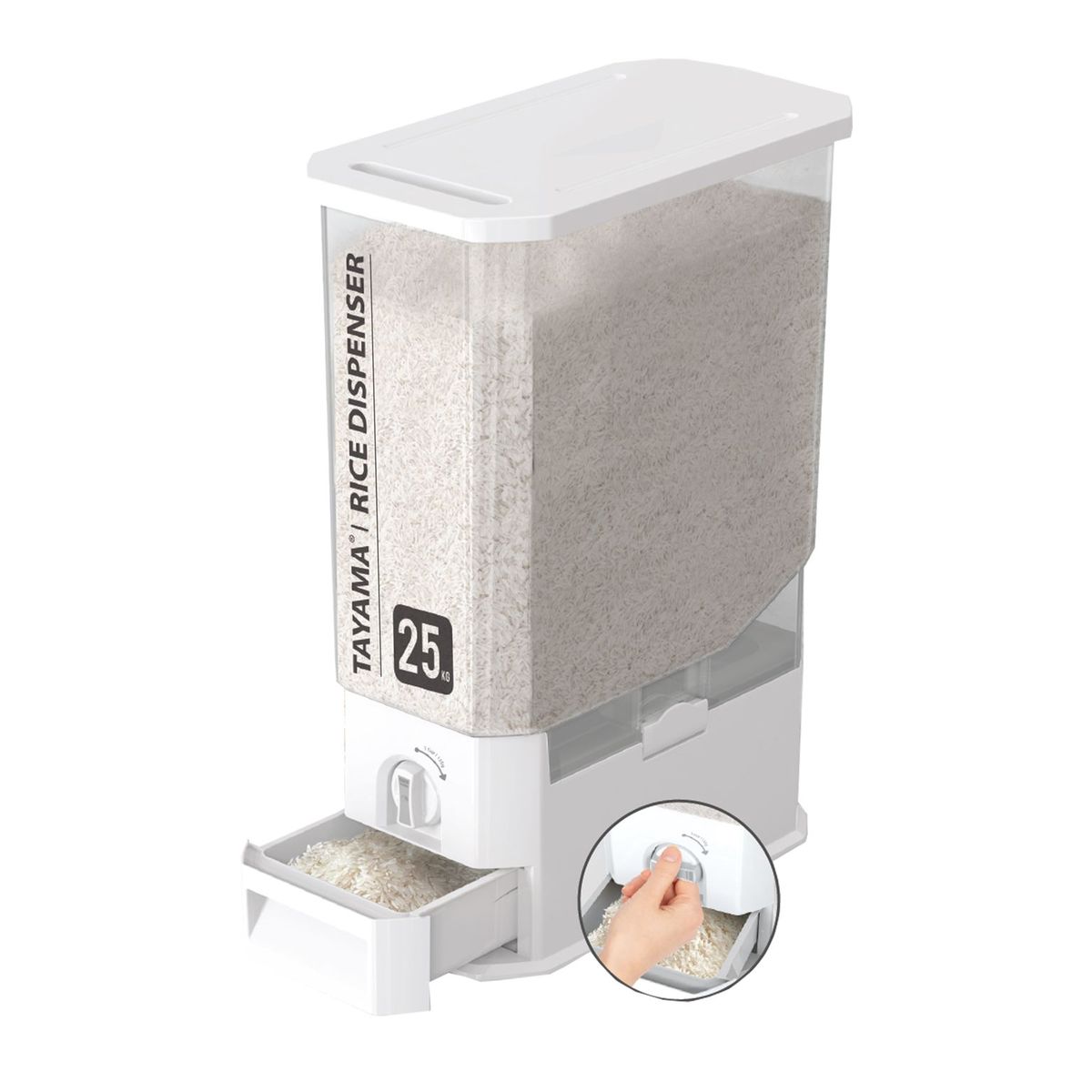 Picture of Tayama TRD-155 55 lbs Rice Dispenser Grain Storage Container, White