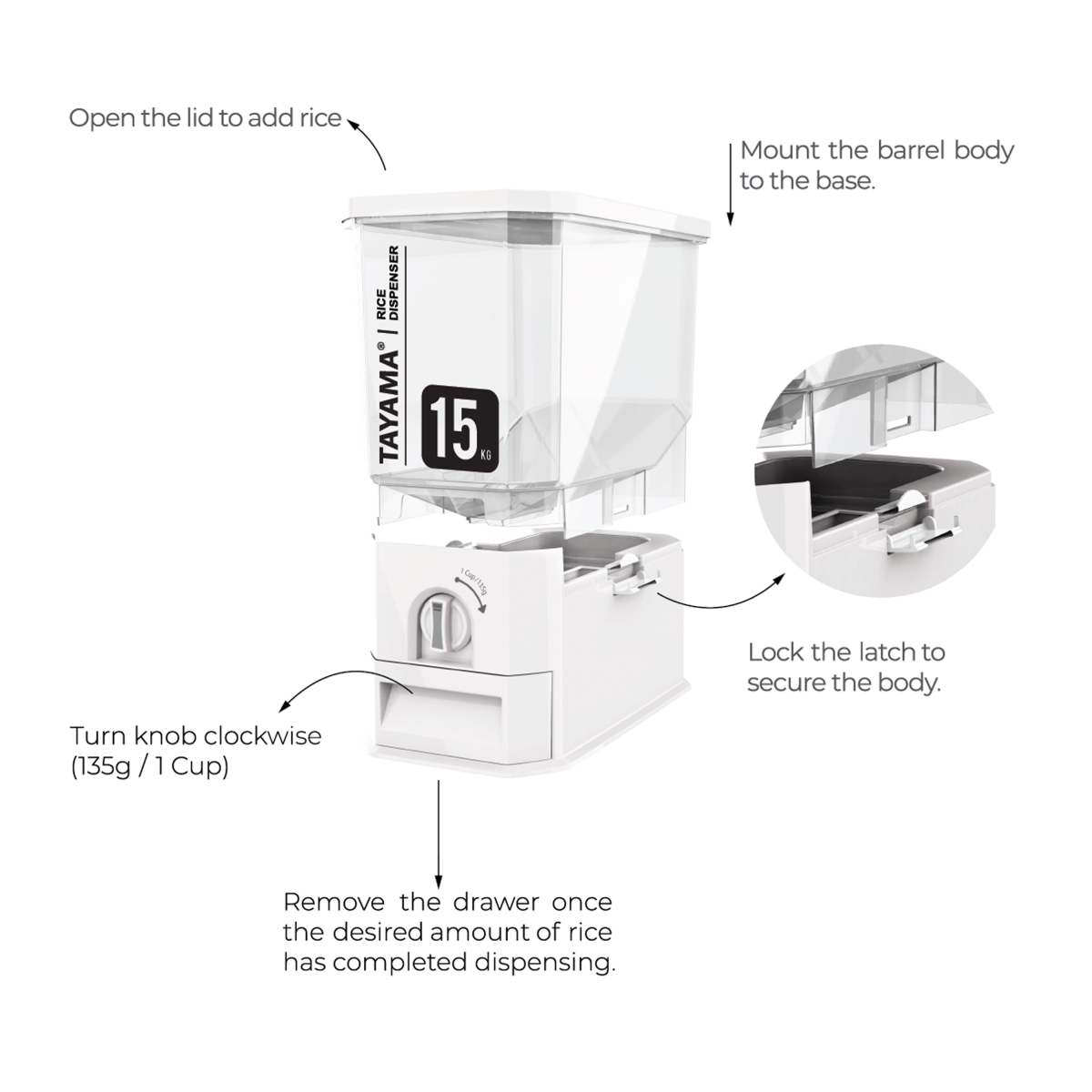 Picture of Tayama TRD-133 33 lbs Capacity Rice Dispenser Grain Storage Container