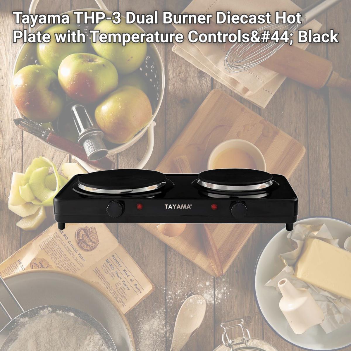 Picture of Tayama THP-3 Dual Burner Diecast Hot Plate with Temperature Controls, Black