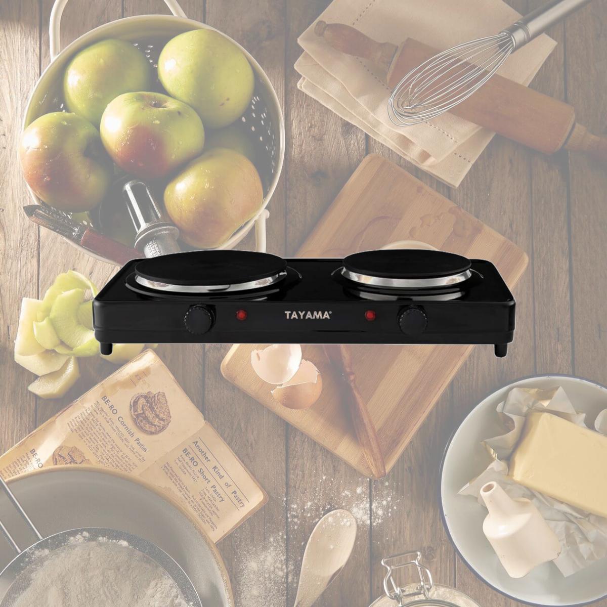 Picture of Tayama THP-3 Dual Burner Diecast Hot Plate with Temperature Controls, Black