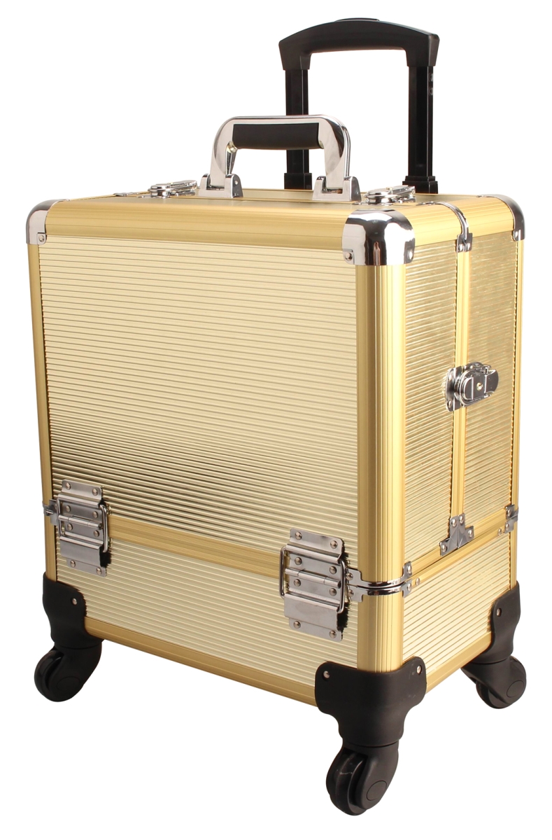 Ab-111t Ggs Wheeled Beauty Spinner Makeup Case Organizer, Gold Stripe