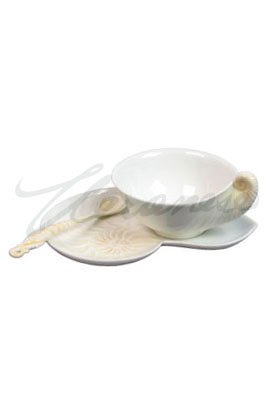 Veronese Design Ap20139ya Porcelain Cup Saucer Spoon Set Nautilus Shell Handle Glazed