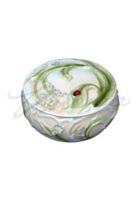 Veronese Design Ap20148aa Porcelain Trinket Box Bluebell & Ladybug Motif Glazed