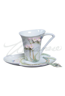 Veronese Design Ap20158ya Freesia Coffee Cup Set With Spoon Pink