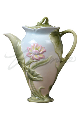 Veronese Design Ap20234aa Porcelain Pink Lotus Tea Pot Pale Blue & White Glazed