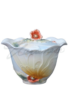 Veronese Design Ap20286aa Porcelain Orange Poppy & Yellow Butterfly Sugar Jar Glazed