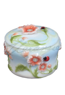 Poppy & Ladybug Motif Glazed Porcelain Trinket Box