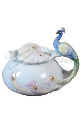 Veronese Design Ap20149aa Porcelain Blue & Green Peacock Sugar Bowl With Lid Glazed