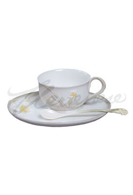 Veronese Design Ap20185ya Porcelain Oriental Lily Coffee Set With Spoon White
