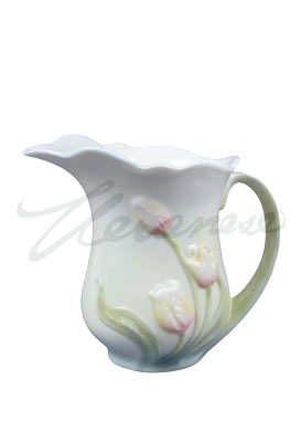 Veronese Design Ap20201aa Glazed Porcelain Pink Tulip Creamer White & Pale Blue