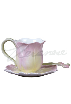 Veronese Design Ap20218ya Porcelain Tulip Cup Coffee Set With Spoon Pink Glazed