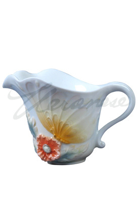 Veronese Design Ap20278aa White Porcelain Creamer With Yellow Butterfly & Orange Poppy