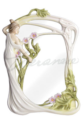 Veronese Design Ap20028aa Porcelain Mirror Bas Relief Maiden With Purple Geraniums