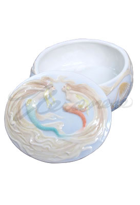 Veronese Design Ap20144aa Porcelain Trinket Box Pink Mermaid Blue Mermaid Glazed