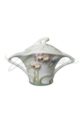 Veronese Design Ap20162aa Porcelain Pink Freesia Sugar Jar With Blue Butterfly Glazed