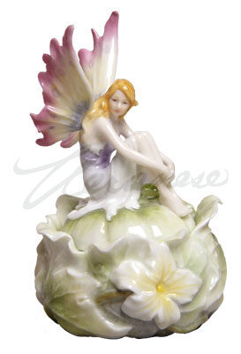 Veronese Design Ap20179aa Porcelain Fairy On Lid Of Squash Trinket Box With Blooms Glazed