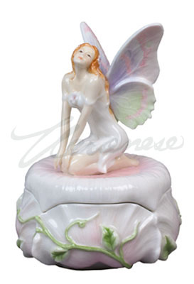 Veronese Design Ap20189aa Porcelain Pink Trinket Box With Kneeling Fairy On Lid Glazed
