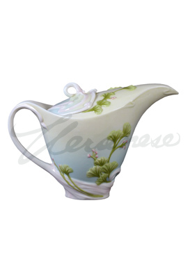 Veronese Design Ap20240aa Porcelain Ginkgo Tea Pot Glazed Blue & White