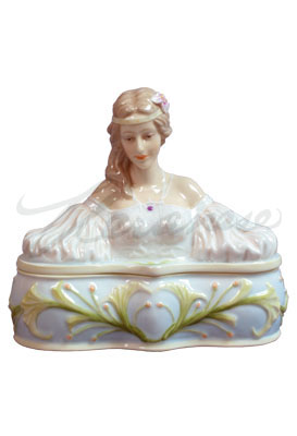 Veronese Design Ap20132aa Porcelain Trinket Box Maiden On Lid With Lilies Glazed