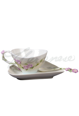 Veronese Design Ap20202ya Porcelain Coffee Set Morning Glories Glazed White