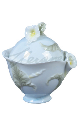 Veronese Design Ap20288aa Porcelain Sugar Bowl With Cala Lily Motif Pale Blue Glazed
