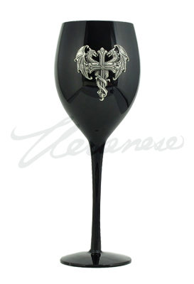Veronese Design At09010aa Twin Dragons On Cross Wine Glass Black & Silver Color